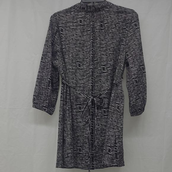 Liz Lange Maternity Tunic Top Large Black White Striped V Neck Belted Empire Wst - Picture 4 of 8